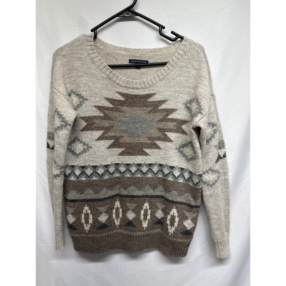 American Eagle Size XS Sweater Tan‎ Beige Wool Blend Aztec Southwestern